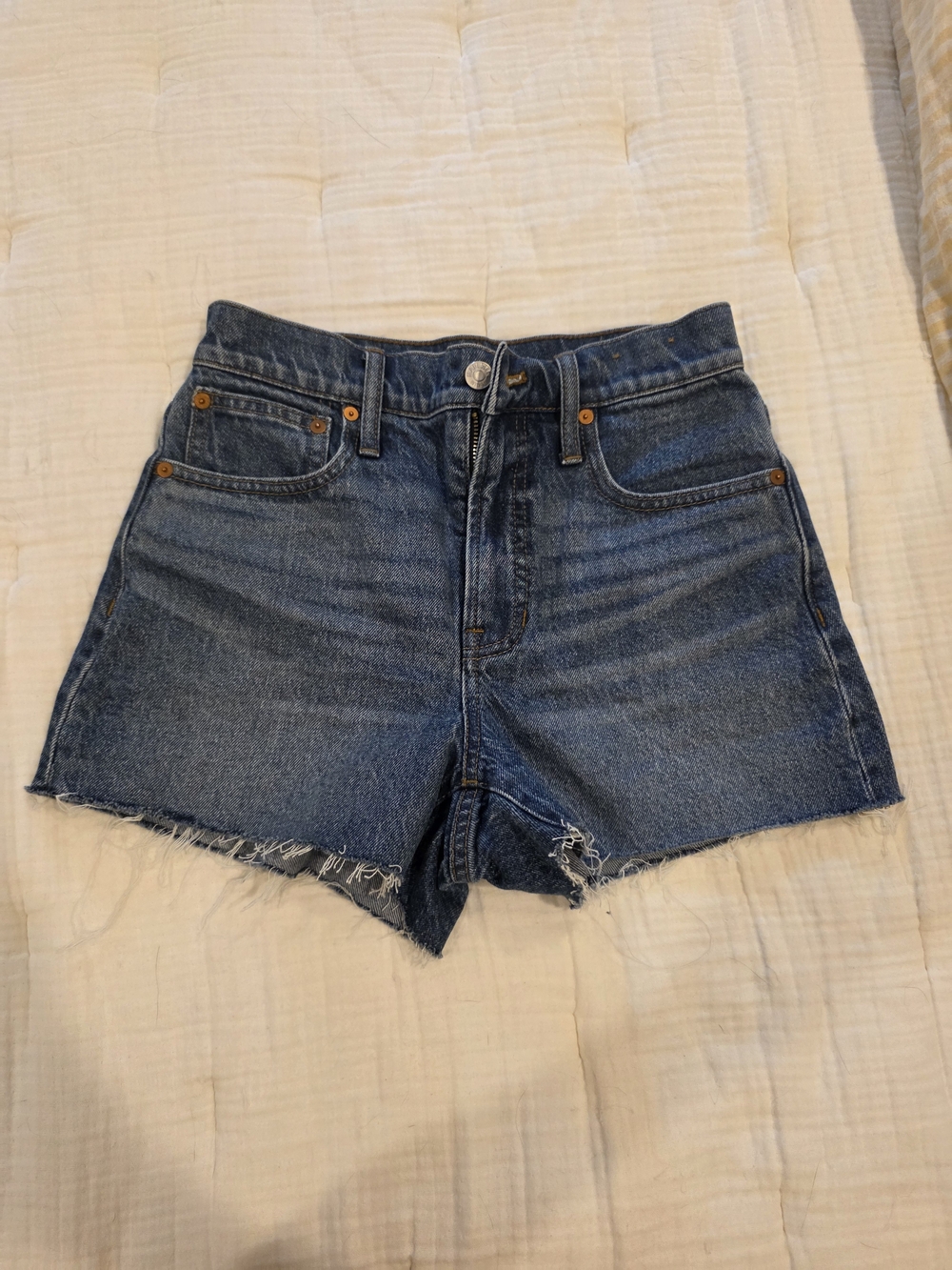 Madewell Distressed High-Rise Denim Shorts - Blue